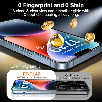 EZ-GLAZ- 4 Pack for iPhone 14 Privacy Screen Protector[6.1"] With 2 Pack Camera Lens Protector, [Drop Protection] 9H Hardness Full Coverage Anti-Spy Tempered Glass Film, Easy to install