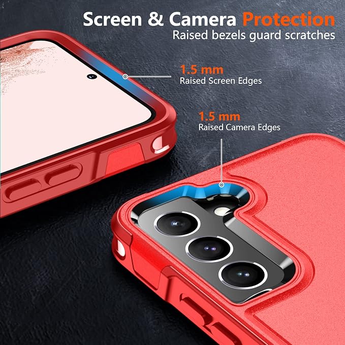 SPIDERCASE Designed for Samsung Galaxy S22 Case,[10 FT Military Grade Drop Protection],2 Pack [Tempered Glass Screen Protector+Camera Lens Protector] Heavy Duty Shockproof Case,Red