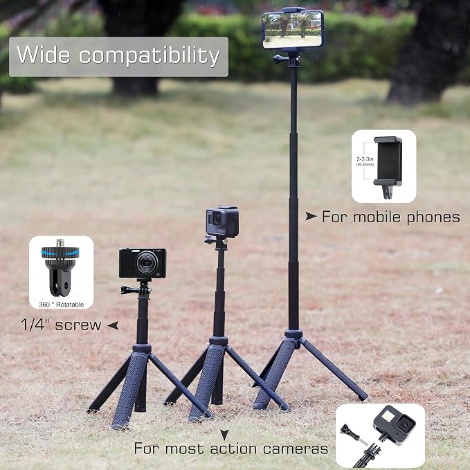 GEPULY Underwater Tripod Stand Aluminum Selfie Stick Pole - Waterproof Hand Grip for GoPro Here 13 12 11 Insta360 AKASO DJI OSMO Action 6&Smartphones Extended Monopod Accessories