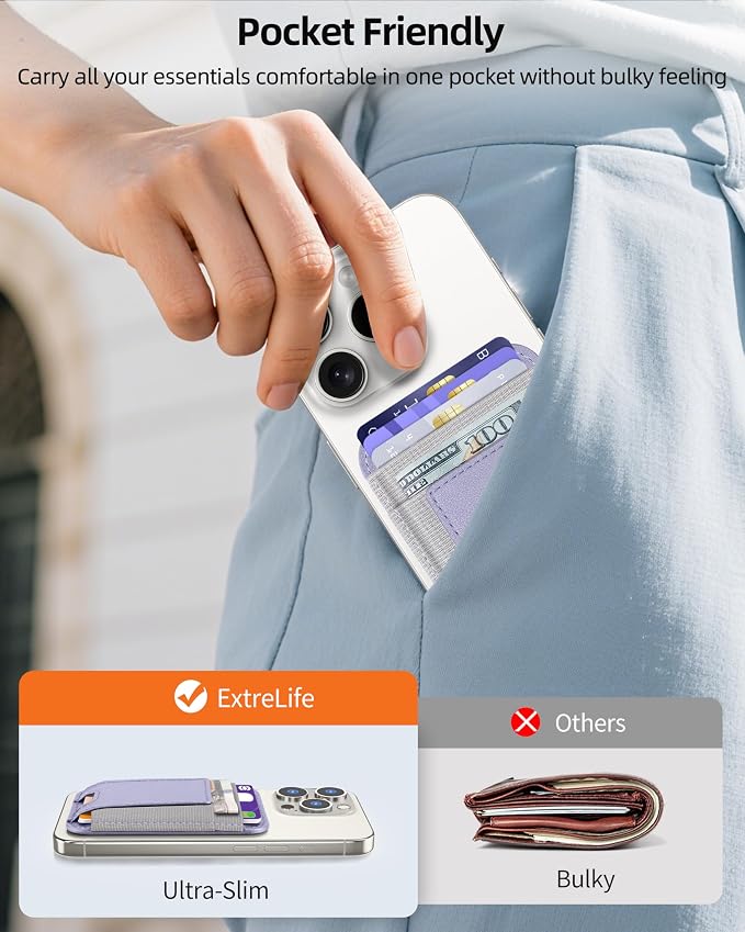 Upgraded for Magsafe Wallet, Strongest Magnetic Wallet, for iPhone Magsafe Walle t with 2 Card Slots, Magnetic Card Holder for iPhone 17/16/15/14/13/12 Series, Vegan Leather, Fit 7 Cards, Light Purple