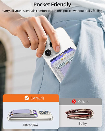 Upgraded for Magsafe Wallet, Strongest Magnetic Wallet, for iPhone Magsafe Walle t with 2 Card Slots, Magnetic Card Holder for iPhone 17/16/15/14/13/12 Series, Vegan Leather, Fit 7 Cards, Light Purple