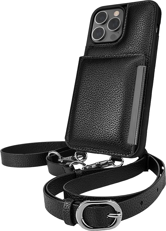 Smartish iPhone 14 Pro Max Crossbody Wallet Case - Dancing Queen [Purse/Clutch with Detachable Strap & Wristlet] Protective Cover with Credit Card Holder - Stiletto Black - Gunmetal