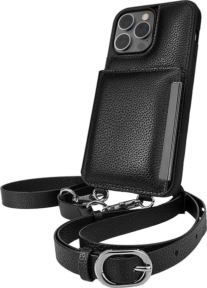 Smartish iPhone 14 Pro Max Crossbody Wallet Case - Dancing Queen [Purse/Clutch with Detachable Strap & Wristlet] Protective Cover with Credit Card Holder - Stiletto Black - Gunmetal