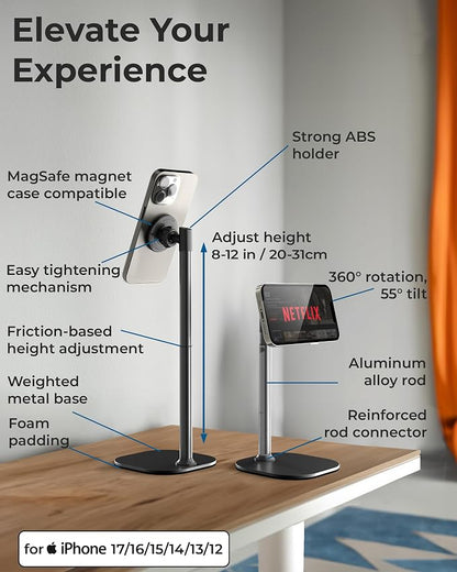 COOPER MagStand - iPhone Stand for Desk & Video Recording, Compatible with MagSafe, Stand for iPhone 17 Pro Max Plus, 16/15/14/13/12 (x2 Pack - Night Black)