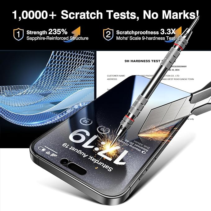 EZ-GLAZ- 4 Pack for iPhone 15 Pro Max Privacy Screen Protector [6.7"] With 2 Pack Camera Lens Protector, 9H+ Hardness 12FT Military Grade Shatterproof Scratch Resistant Durable Tempered Glass Film with Flawless Fit Kit