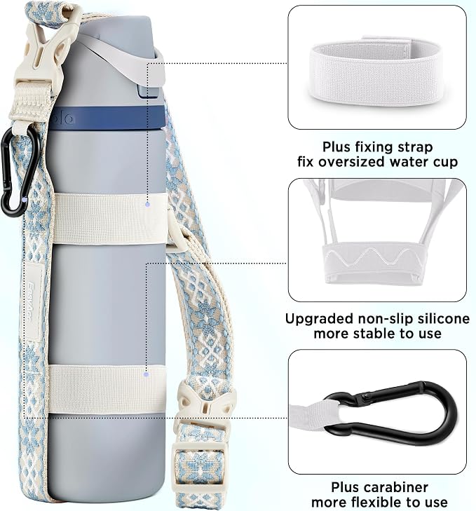 EasyAcc Water Bottle Holder Strap Sling, for Owala FreeSip 24 32 40 oz, Hydro Flask, Cirkul, Yeti, Stanley Flip, Universal Water Bottles, with Carabiner, for Walking Curise Travel (Bottle Excluded)