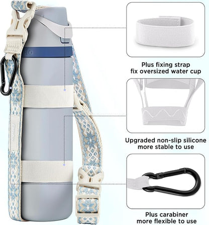 EasyAcc Water Bottle Holder Strap Sling, for Owala FreeSip 24 32 40 oz, Hydro Flask, Cirkul, Yeti, Stanley Flip, Universal Water Bottles, with Carabiner, for Walking Curise Travel (Bottle Excluded)