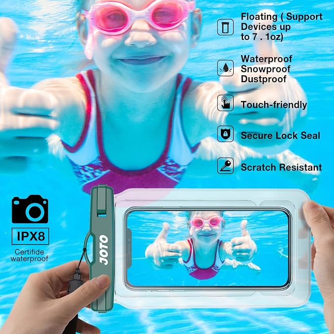 JOTO 2 Pack Floating Waterproof Phone Pouch Up to 7", IPX8 Floatable Underwater Phone Case Cellphone Dry Bag for iPhone 17/Air 16 15 14 13 12 11 Pro Max Xs Max XR X 8 7 Plus SE/Galaxy S24 S23 -Green