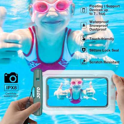 JOTO 2 Pack Floating Waterproof Phone Pouch Up to 7", IPX8 Floatable Underwater Phone Case Cellphone Dry Bag for iPhone 17/Air 16 15 14 13 12 11 Pro Max Xs Max XR X 8 7 Plus SE/Galaxy S24 S23 -Green
