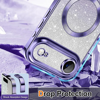 Hython for iPhone Air Case Glitter Clear Magnetic Phone Cases [Compatible with MagSafe] Full Camera Lens Protector Sparkle Luxury Plating Slim Shockproof Protective Cover, Gradient Light Purple