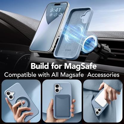 GONEZ Magnetic for iPhone 17 Case, Compatible with MagSafe, [Screen Protector + Camera Lens Protector], Liquid Silicone Anti-Scratch Shockproof Protective Phone Case 6.3 inch, Mist Blue