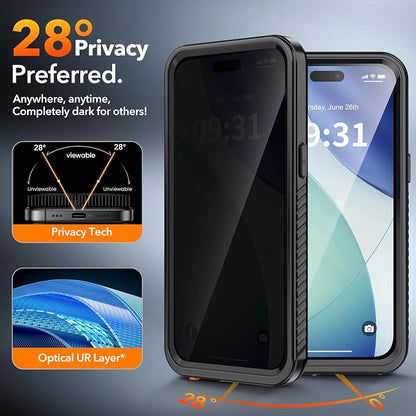 ANTSHARE Waterproof Case for iPhone 15 Pro Max, with [Built-in Privacy Screen Protector] [IP 68 Underwater], Anti-Peeping Adsorption Full Body Double Protective Case for iPhone 15 Pro Max, Black