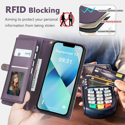 Wallet Case for iPhone 13 with Card Holder/Crossbody Wallet/Strap| RFID Blocking | Magnetic | Kickstand | Detachable | PU Leather Phone Case for iPhone 13,6.1 in,Purple