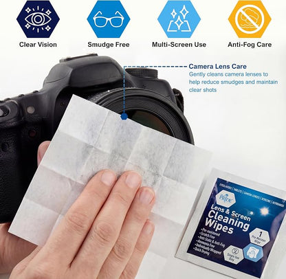 MED PRIDE Anti-Fog Lens & Screen Cleaning Wipes, Premoistened, Scratch-Free & Anti-Static Eyeglass & Electronics Wipes, Individually Wrapped, Ideal for Glasses, Cameras, Phones & Laptops (400)
