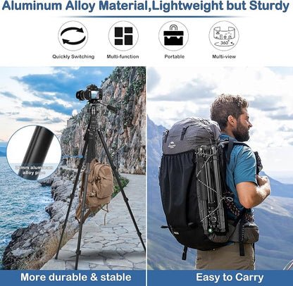 68" Ball Head Camera Tripod & Monopods, 360° Smooth Rotation V-Yoke Rifle Shooting Tripod & Hunting Stick, Heavy Duty Tripod for Camera and Outdoor Hunting with 16.5" Min Size and Carry Bag