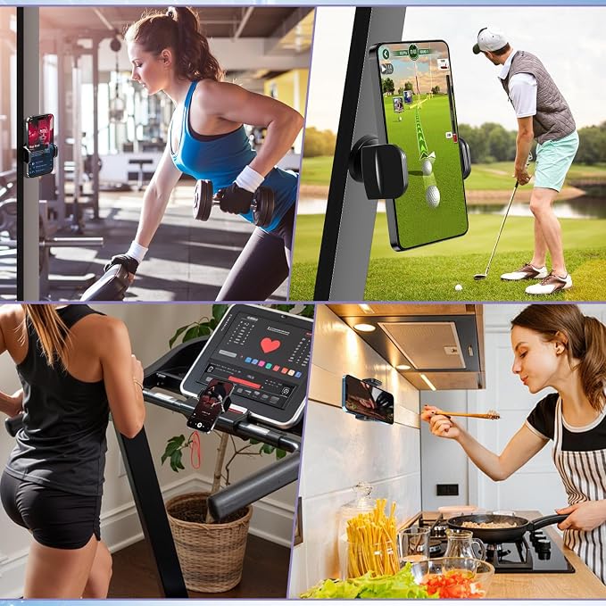 Gym Phone Holder 360 Rotation Golf Cart Phone Mount Magnet Phone Holder for Gym Fit 4.7-7 Inch Smartphone Gym Accessories for Women Men (Curved clamp Head Single Magnetic Suction Type)