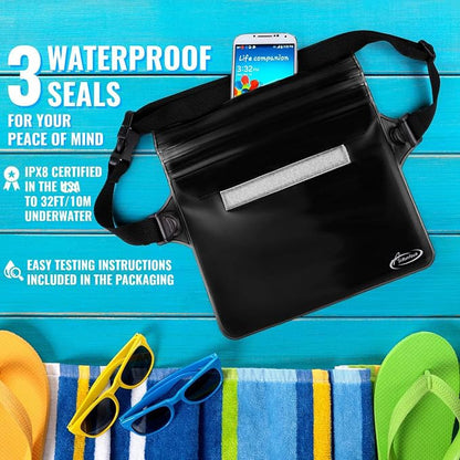 AiRunTech Waterproof Fanny Pack,Waterproof Phone Pouch for iPhone16 15 14 13 12 11 Pro Max,IPX8 Dry Bag for Snorkeling Beach Cruise Kayaking Pool Swimming(Phone Case + Waist Bag 2-Piece Set)