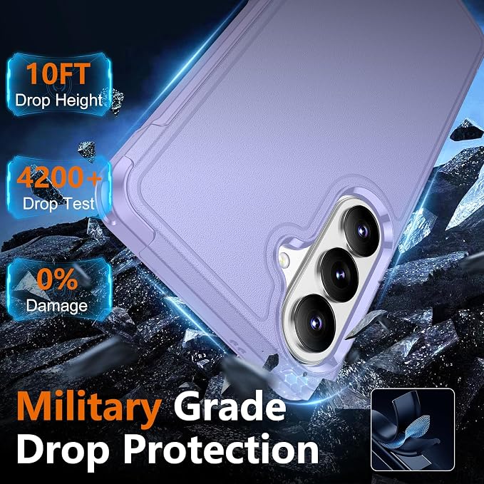 SPIDERCASE Designed for Samsung Galaxy S26 Case, [10 FT Military Grade Drop Protection], 2 Pack [Tempered Glass Screen Protector+Camera Lens Protector] Heavy Duty Shockproof Case,Light Purple