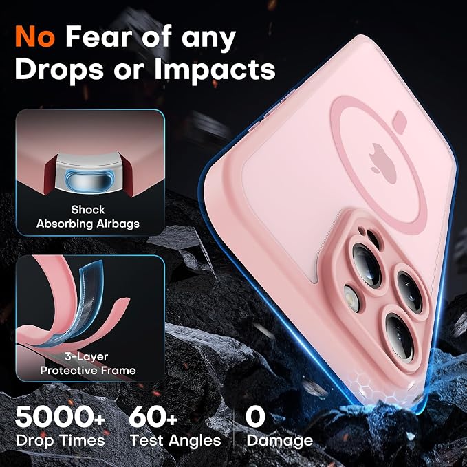 TOCOL Magnetic for iPhone 13 Pro Case Upgraded Full Camera Protection Compatible with Magsafe 13FT Military Grade Protection Bumper for Light Pink
