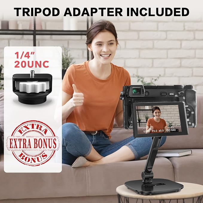 AboveTEK Upgraded Desktop Tablet Stand, 360° Swivel Tablet & Phone Desk Mount Holders for Any 4.7''-13.5'' Display iPad/Cell Phones, Stylish & Sturdy Stands for Store Office Showcase Reception (Black)