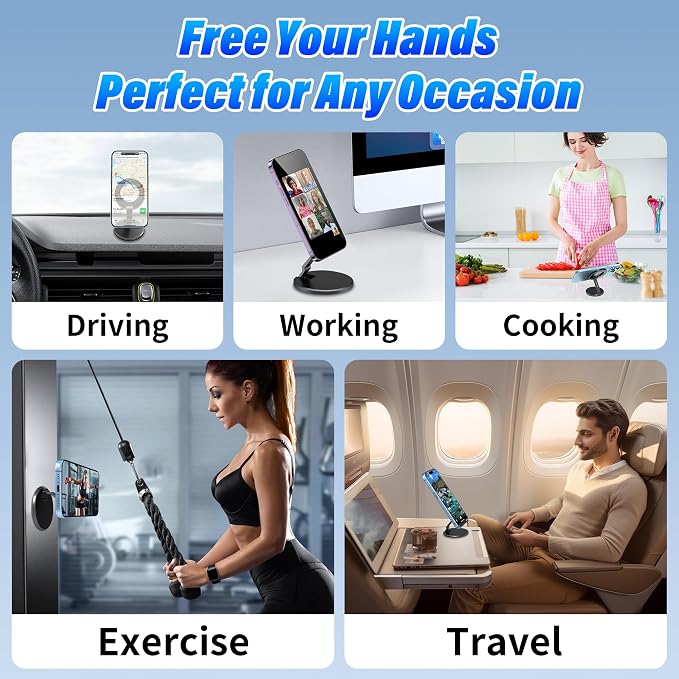 Upgraded Car Phone Holder for Magsafe [3-sided 4200gf Strongest Magnetic] 300° Folding Phone Stand for Desk, Portable Phone Ring Holder Grip, Phone Holders for Your Car Accessories for Phones/Tablets