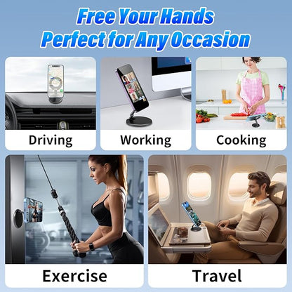Upgraded Car Phone Holder for Magsafe [3-sided 4200gf Strongest Magnetic] 300° Folding Phone Stand for Desk, Portable Phone Ring Holder Grip, Phone Holders for Your Car Accessories for Phones/Tablets