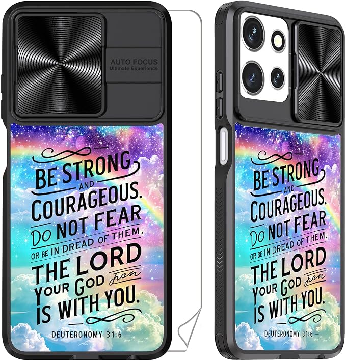 for Motorola Moto G Power 5G 2025 Case with Rainbow Bible Verses, Metal Slide Camera Cover, Screen Protector, Anti-Peeping Privacy Safeguard, Camera Lens Protector Phone Case for Moto G Power 5G
