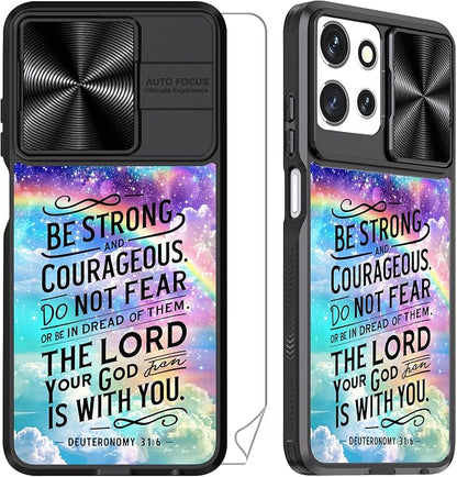 for Motorola Moto G Power 5G 2025 Case with Rainbow Bible Verses, Metal Slide Camera Cover, Screen Protector, Anti-Peeping Privacy Safeguard, Camera Lens Protector Phone Case for Moto G Power 5G