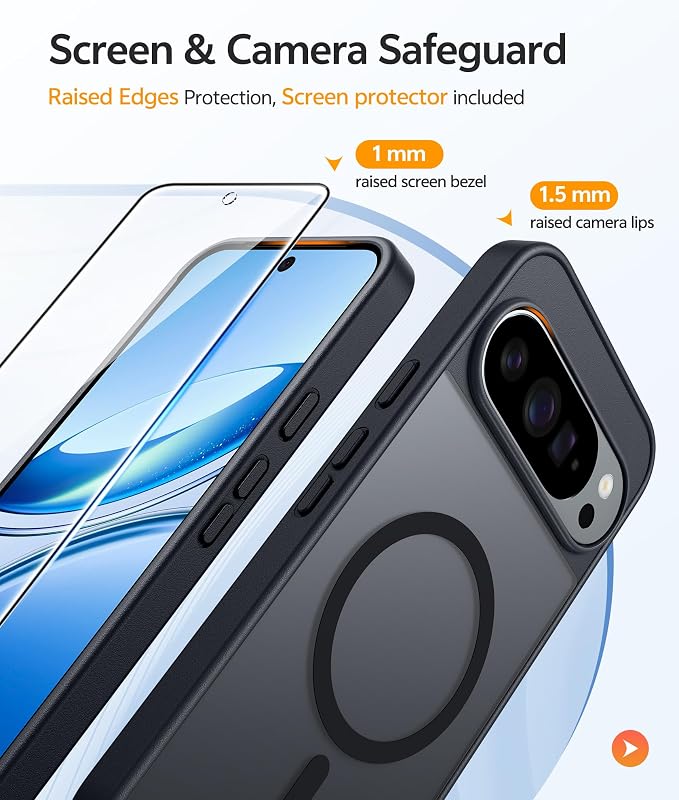 FNTCASE for Google Pixel 10 Pro Case: for Pixel 10 Case [Fit for Magsafe] Translucent Matte Cases with [Screen Protector] Military Grade Shockproof Protective Magnetic Phone Cover (6.3inch - Black)