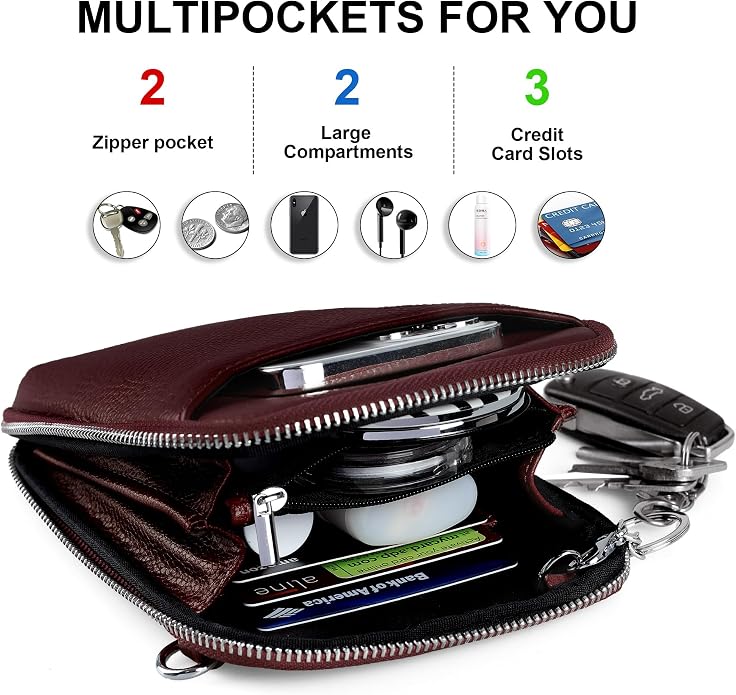 befen Genuine Leather Crossbody Cell Phone Purse for Women, Small Zip Around RFID Blocking Crossbody Wallet Bags