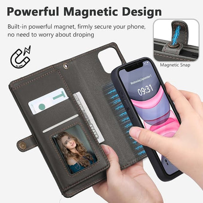 Wallet Case for iPhone 11 with Card Holder/Crossbody Wallet/Strap| RFID Blocking | Magnetic | Kickstand | Detachable | PU Leather Phone Case for iPhone 11,6.1 in,Black