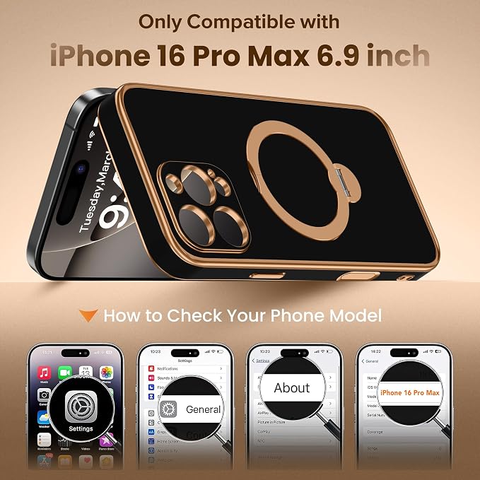 GolbinBox for iPhone 16 Pro Max Case with 360° Spin Magnetic Stand,[Compatible with Magsafe] [Military Protection][Built-in Ring Holder] Camera Control Phone Case for 16 Pro Max,Black