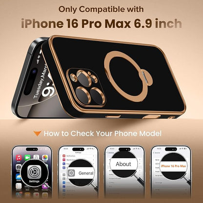 GolbinBox for iPhone 16 Pro Max Case with 360° Spin Magnetic Stand,[Compatible with Magsafe] [Military Protection][Built-in Ring Holder] Camera Control Phone Case for 16 Pro Max,Black