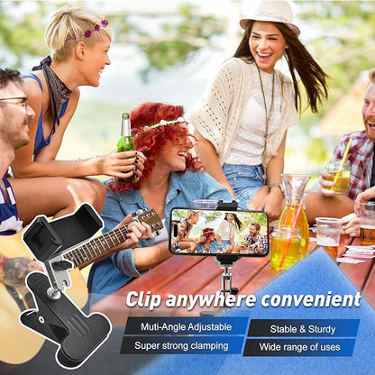 ROCKFREE Clip Phone Holder for Desk,Table,Desktop Baffle,Flat Surface, Pipe,Pole,Music Stand,with Strong Clamp 360°Adjustable Metal Arm Cell Phone Mount, Compatible with All 4-7” Smartphone