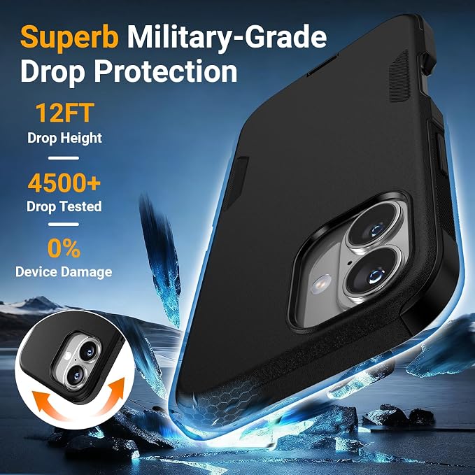 jaroco for iPhone 16 Case [Heavy Duty Protection][Compatible with MagSafe][Military Grade Drop Protection][Shockproof] with Non-Slip Removable Phone Cover 6.1''-Black
