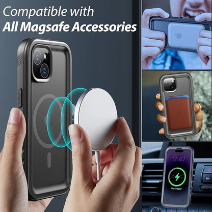 SPORTLINK for iPhone 15 Case - IP68 Waterproof Military Protective Full Body Heavy Duty Shockproof 360 Sealed Dustproof with Camera Screen Protector Phone Cover for i Phone 15 6.1" Mag/Black