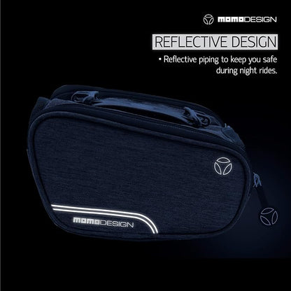 MOMO Design Bike TTB03 Double Top Tube Bag, Horizontal/Vertical View Phone-Holder, Reflective Piping, Water Resistant, Universal Fit, 1.25L Capacity
