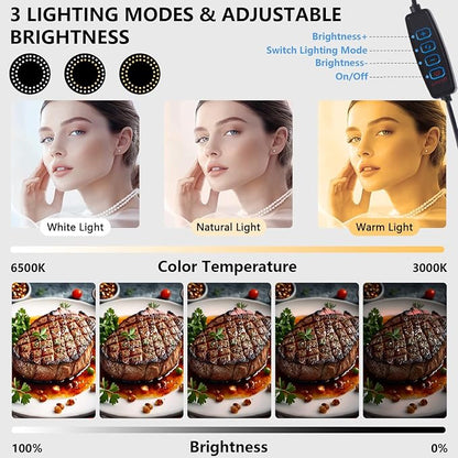 6" LED Ring Light for Desk, Overhead Camera Mount with Ring Light and Phone Holder, Overhead Phone Mount Arm Stand Studio Lights for Photography, Video Recording, Live Stream