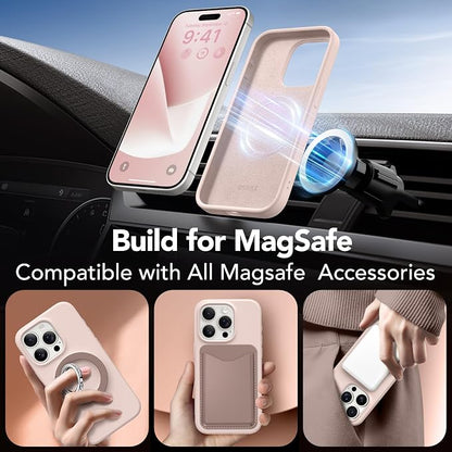 GONEZ Magnetic for iPhone 15 Pro Case, Compatible with MagSafe, [Screen Protector + Camera Lens Protector], Silicone Shockproof Anti-Scratch Protective Phone Case 6.1 inch, Pink