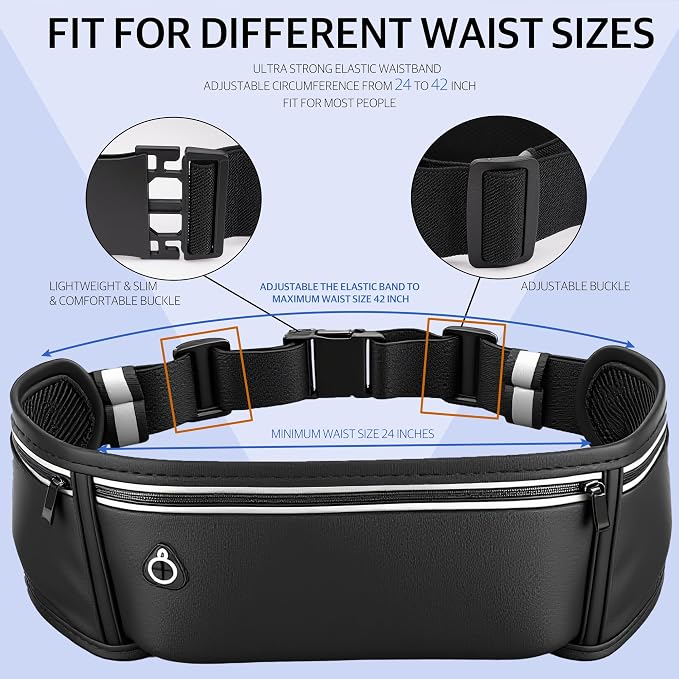 Running Belt for Phone – Adjustable Running Waist Pack with 3 Pockets Fits Up to 7.2 Inch Phones, Slim Running Fanny Pack for Men & Women Jogging Hiking Fitness