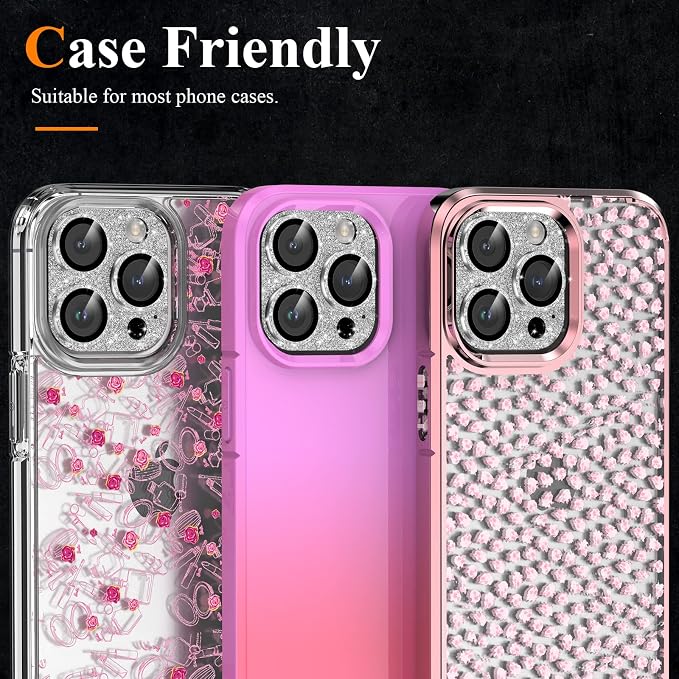 YWXTW for iPhone 14 Pro/iPhone 14 Pro Max Camera Lens Protector, [4TH Gen New Bling Design] Glitter Shiny Diamond Metal Ring Tempered Glass Back Camera Screen Protector Lens Cover (Silver)