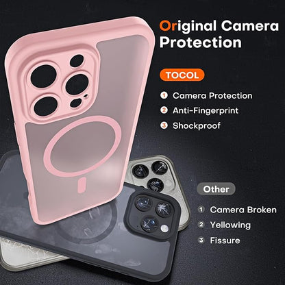 TOCOL for Phone 16 Pro Case, Compatible with Magsafe Charger, Full Camera Protection, Drop Protection, Translucent Matte Phone Case for iPhone 16 Pro 6.3 inch (Light Pink)