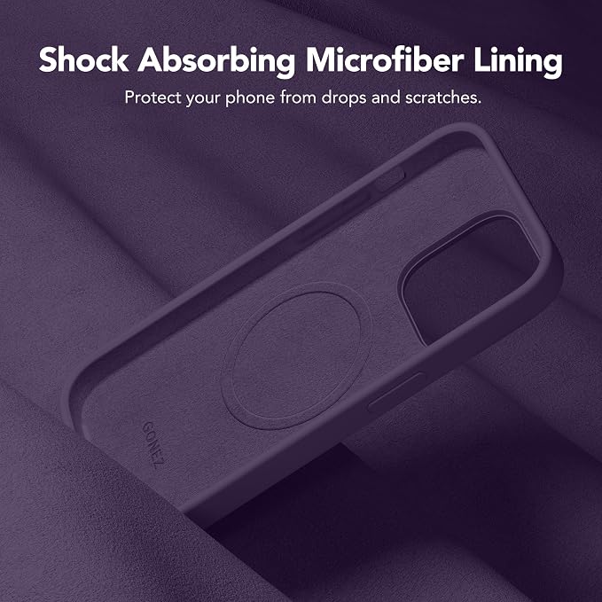 GONEZ for iPhone 14 Pro Case, Compatible with Magsafe, with Screen Protector + Camera Lens Protector, Soft Anti-Scratch Microfiber Lining, Shockproof Liquid Silicone Phone Cover, Deep Purple