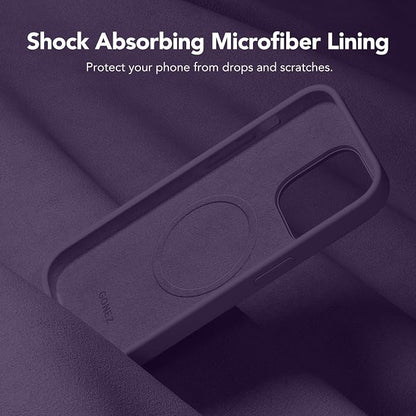 GONEZ for iPhone 14 Pro Case, Compatible with Magsafe, with Screen Protector + Camera Lens Protector, Soft Anti-Scratch Microfiber Lining, Shockproof Liquid Silicone Phone Cover, Deep Purple