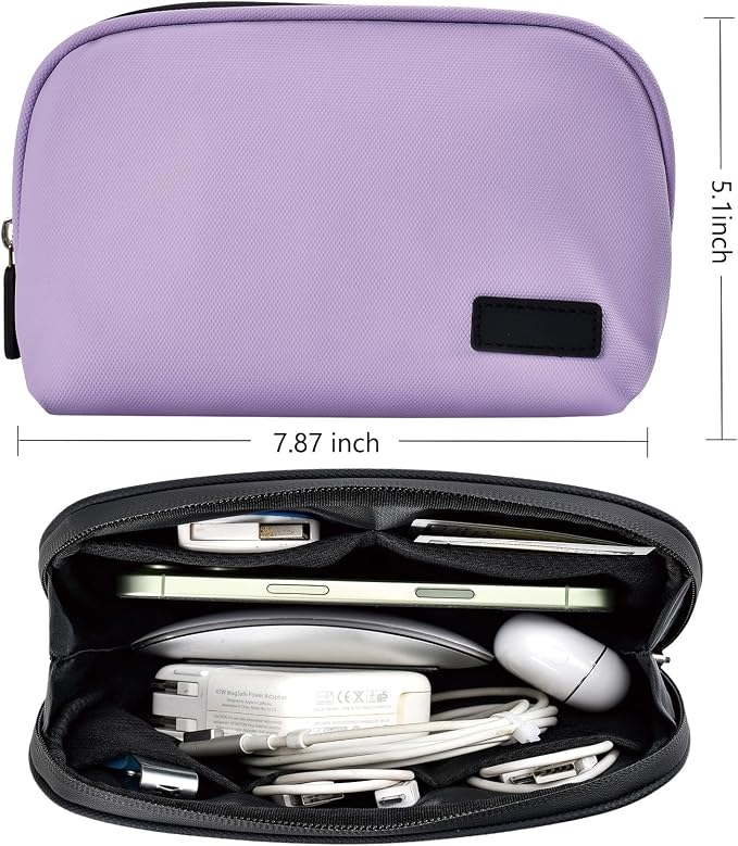 CAAORDKSO Electronics Organizer Travel Case, Waterproof Cable Organizer Bag, Tech Pouch Accessories Carry Case, Travel Essentials for Cord, Cable, Charger, Phone, Power Bank, SD Card, Earphone, Purple