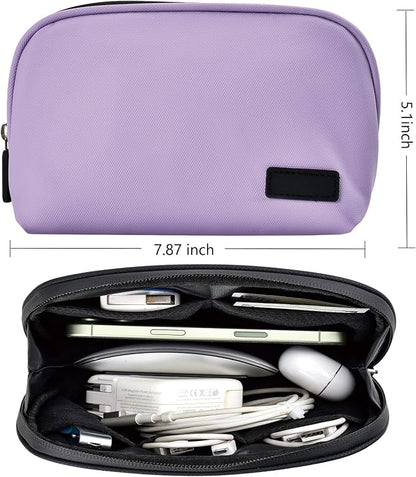 CAAORDKSO Electronics Organizer Travel Case, Waterproof Cable Organizer Bag, Tech Pouch Accessories Carry Case, Travel Essentials for Cord, Cable, Charger, Phone, Power Bank, SD Card, Earphone, Purple