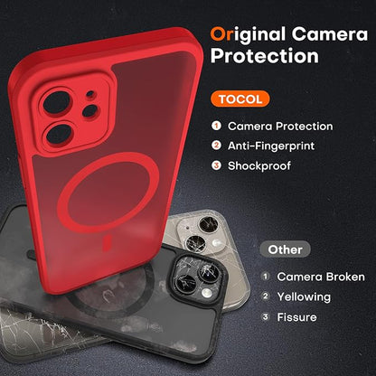 TOCOL for Phone 12 Case, Compatible with Magsafe Charger, Full Camera Protection, Drop Protection, Translucent Matte Phone Case for iPhone 12 6.1 inch (Red)