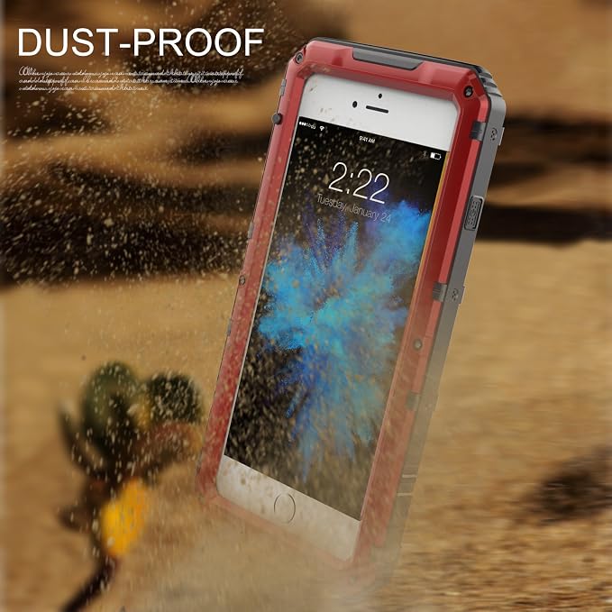 Mitywah Waterproof Case Compatible with iPhone 7 / iPhone 8 Heavy Duty Durable Metal Full Body Protective Case Built-in Screen Protection Shockproof Dustproof Rugged Military Grade Defender, Red