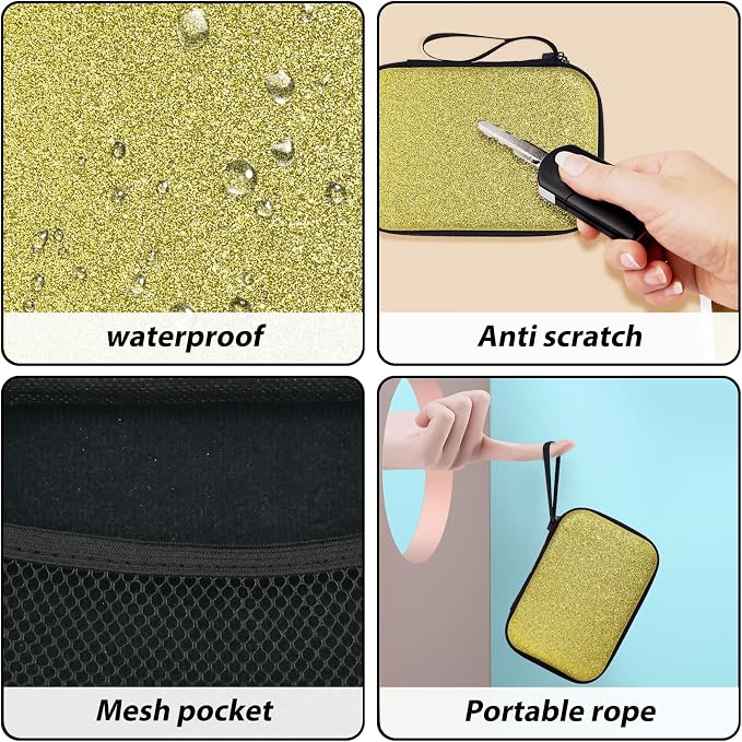 Glitter Phone Charger Storage Case Cover Set, Cute Bling Electronic Organizer with Cable Protector for iPhone, Soft Cable Saver Cord Organizer, Charger Case (Yellow)