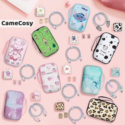 CameCosy DIY Phone Charger Cover Storage Sets USB Earphone Wire Saver Cable Organizer with Travel Storage Bag, Soft Cute Cable Protector Cord Organizer Compatible for iPhone(Leopard)